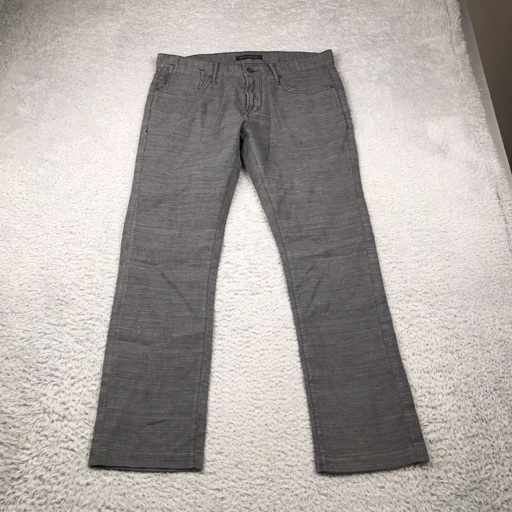 John Varvatos Bowery Jeans Mens 32 (34x28) Gray Slim Straight Linen Stretch